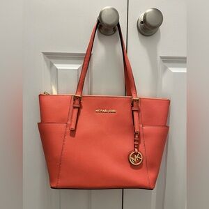 Michael Kors Leather Tote – Coral